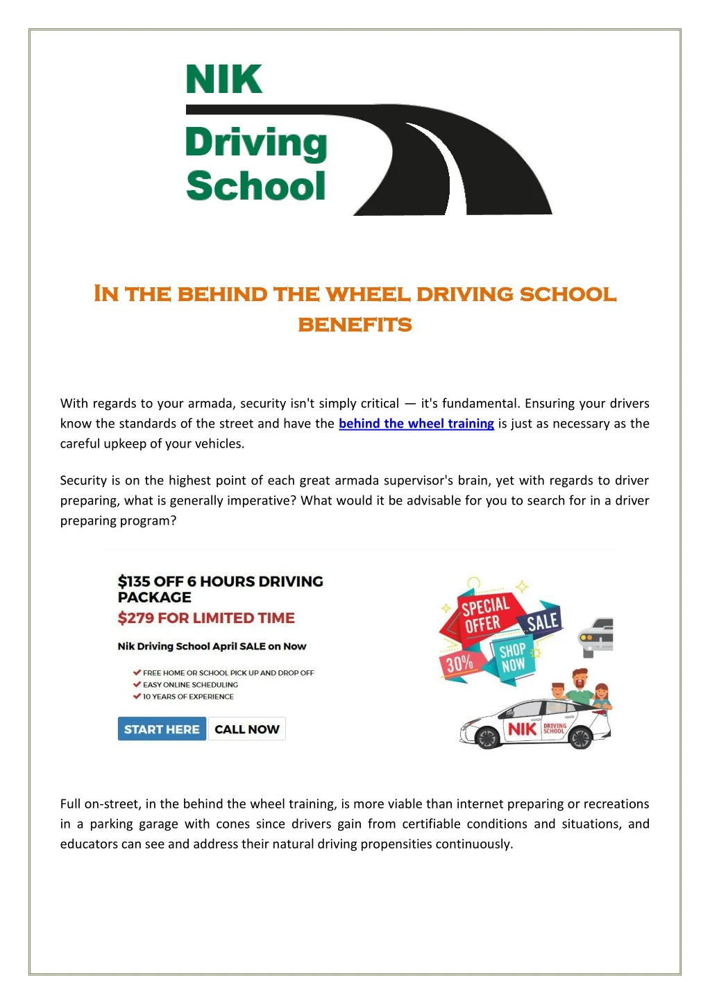 in the behind the wheel driving school