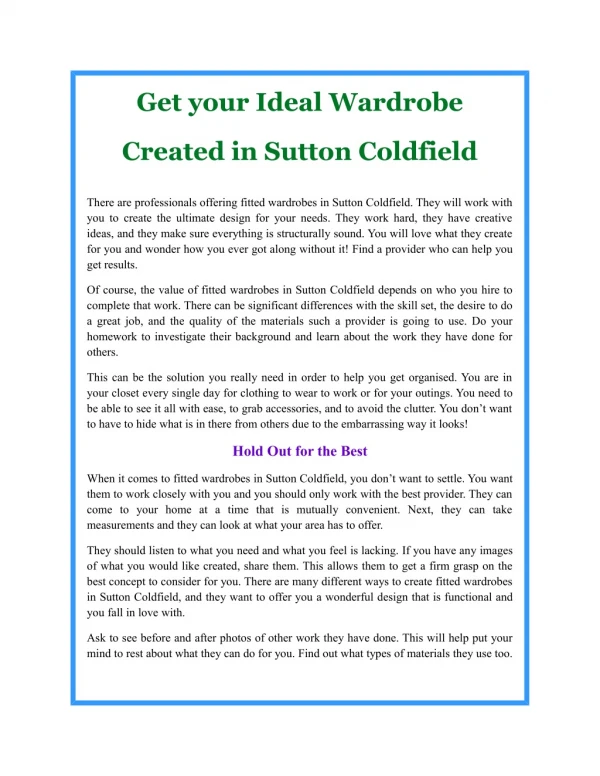 Get your Ideal Wardrobe Created in Sutton Coldfield