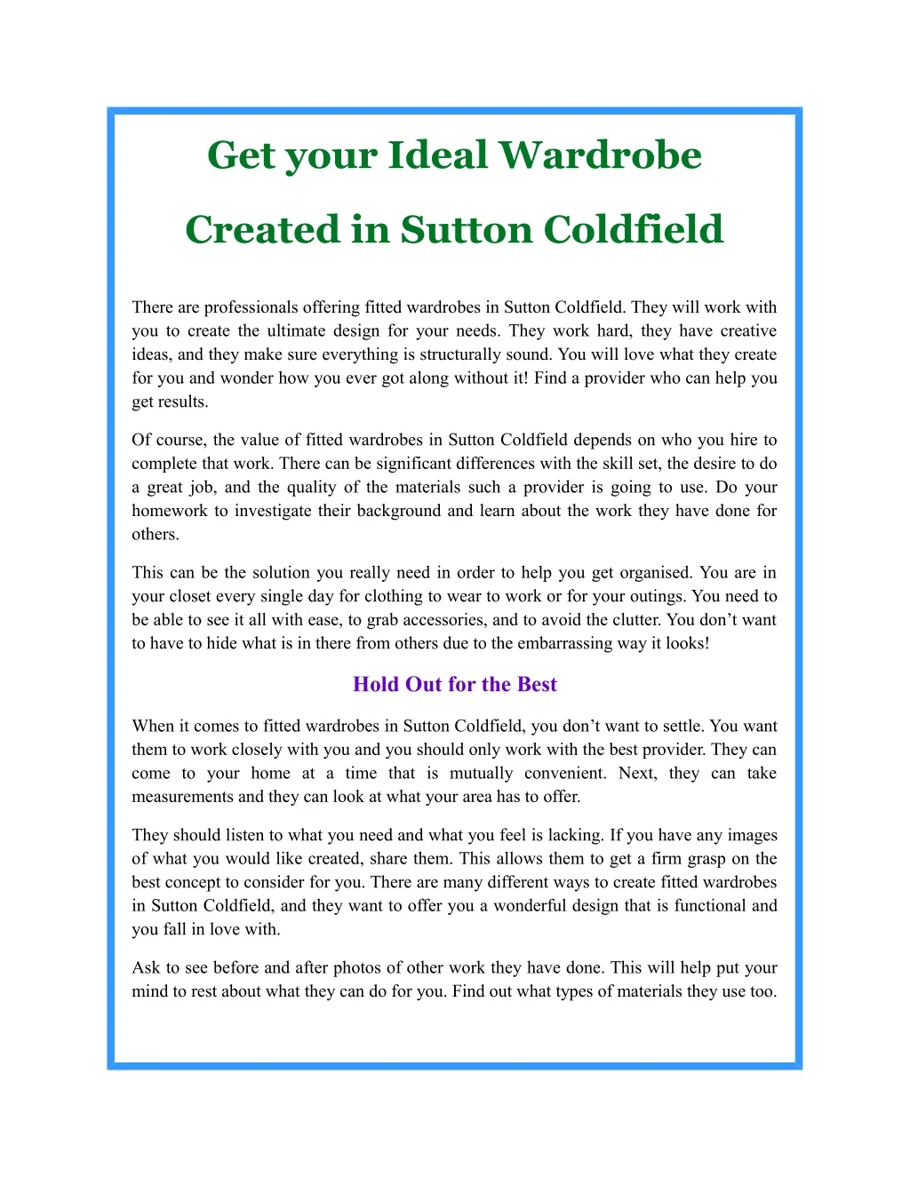 get your ideal wardrobe created in sutton