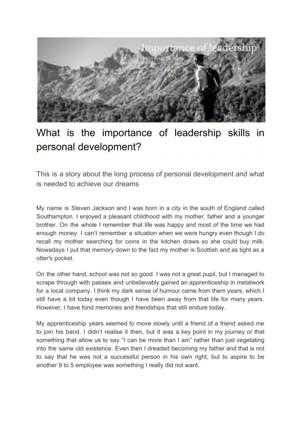 What is the importance of leadership skills in personal development
