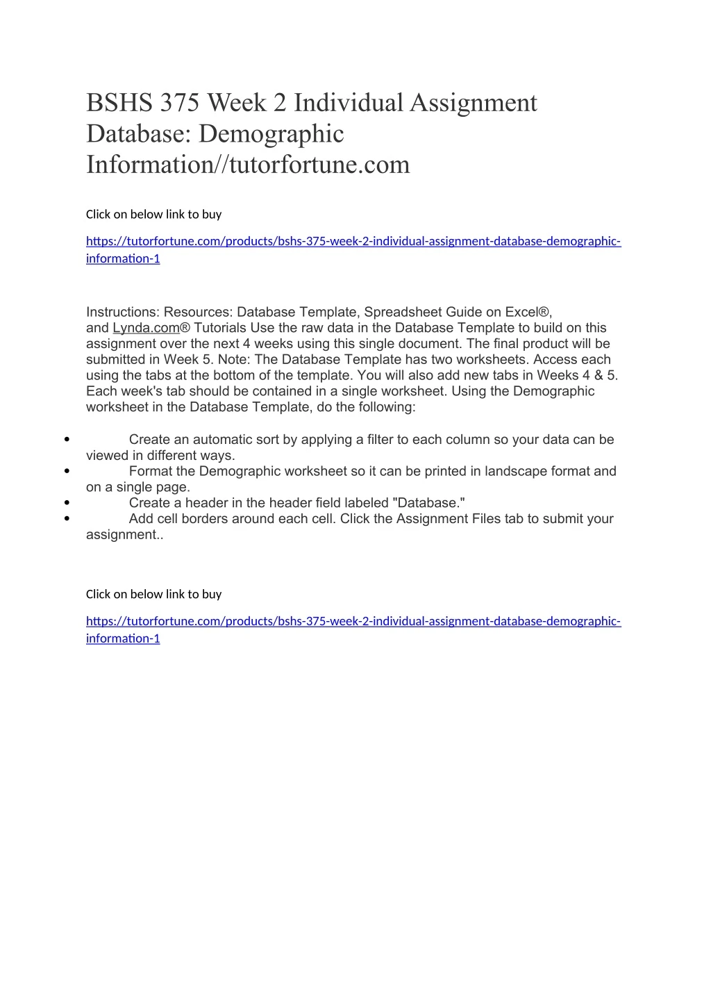 bshs 375 week 2 individual assignment database