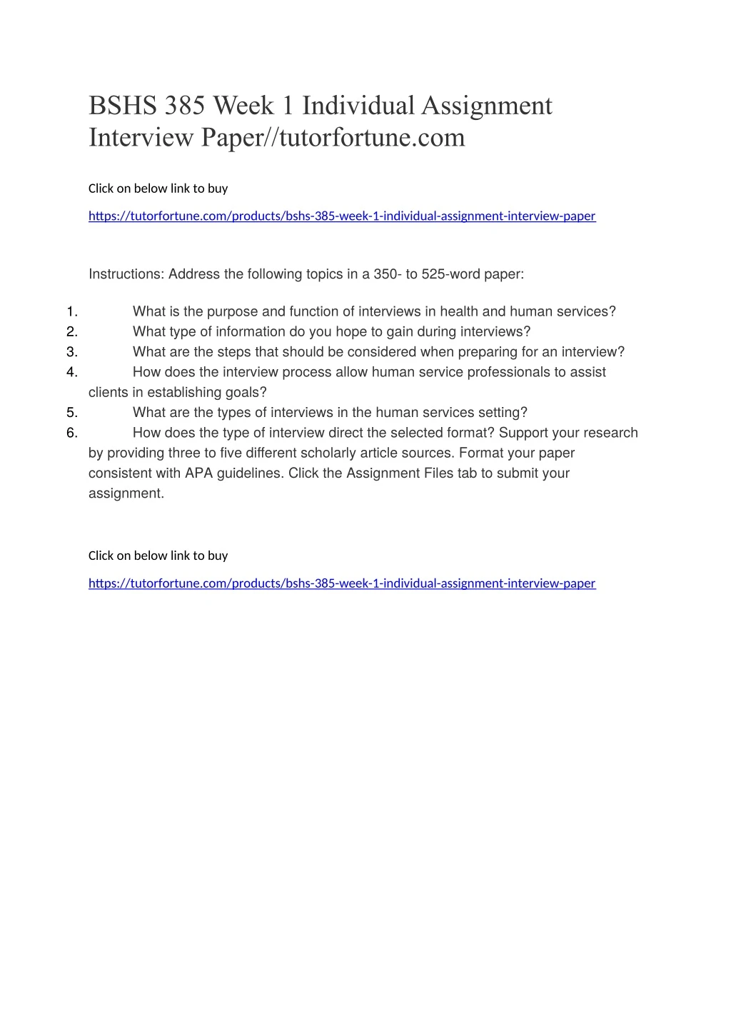 bshs 385 week 1 individual assignment interview
