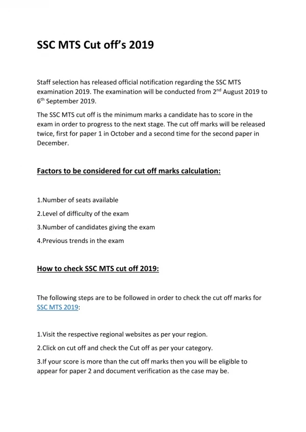 SSC MTS Cut Off 2019