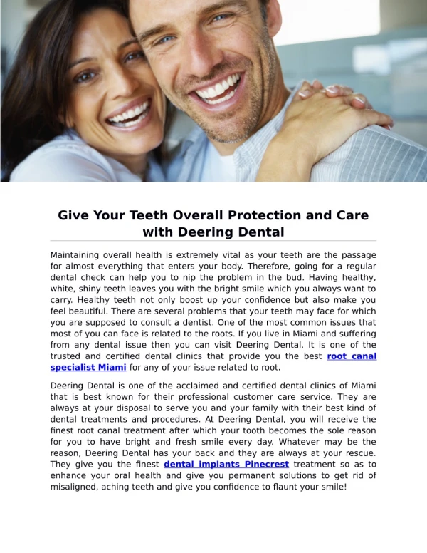 Give Your Teeth Overall Protection and Care with Deering Dental