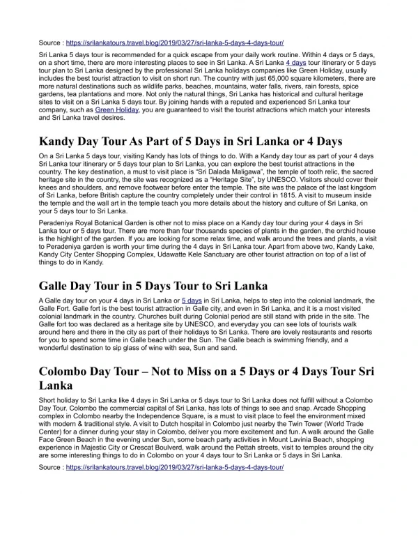 4 Days Sri Lanka Tour - 5 Days Sri Lanka Tour