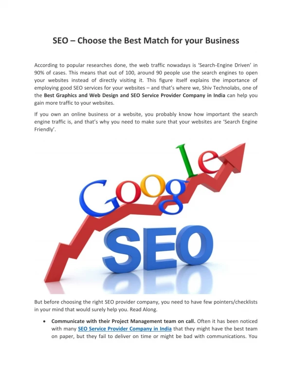 SEO – Choose the Best Match for your Business