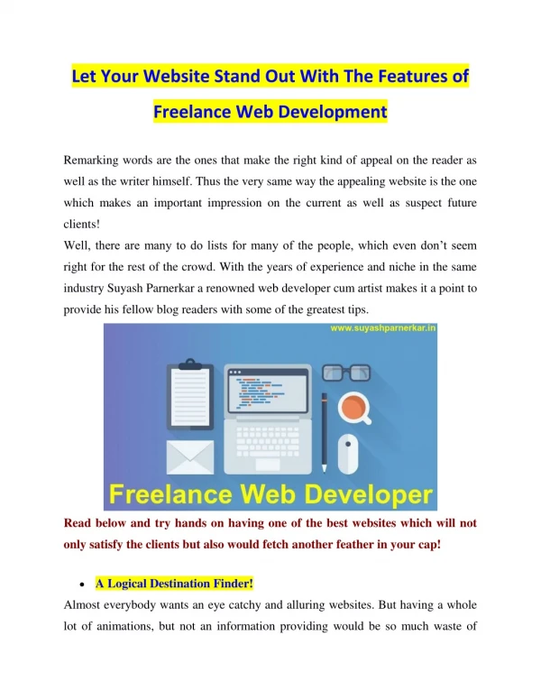Let Your Website Stand Out With The Features of Freelance Web Development