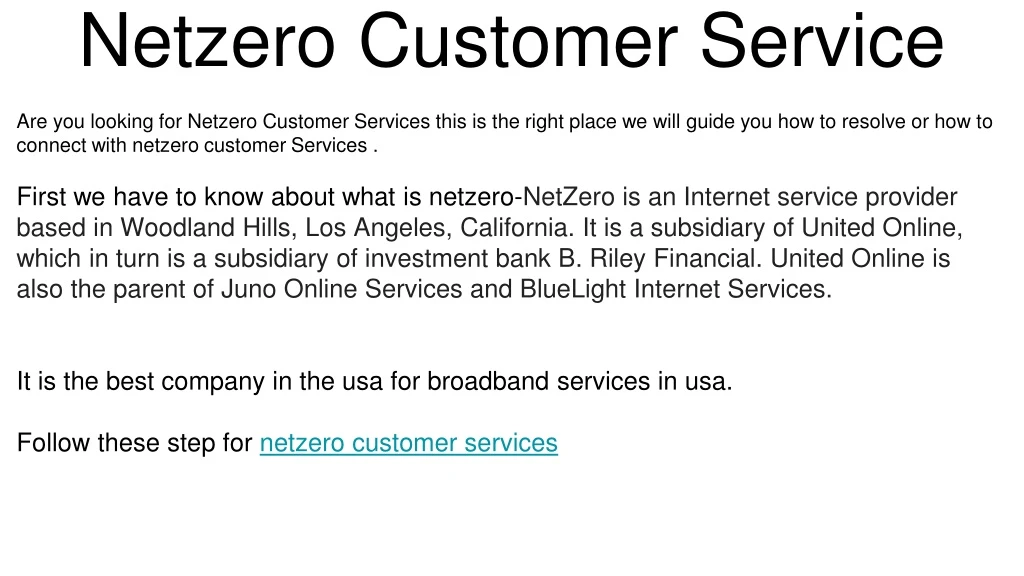 netzero customer service