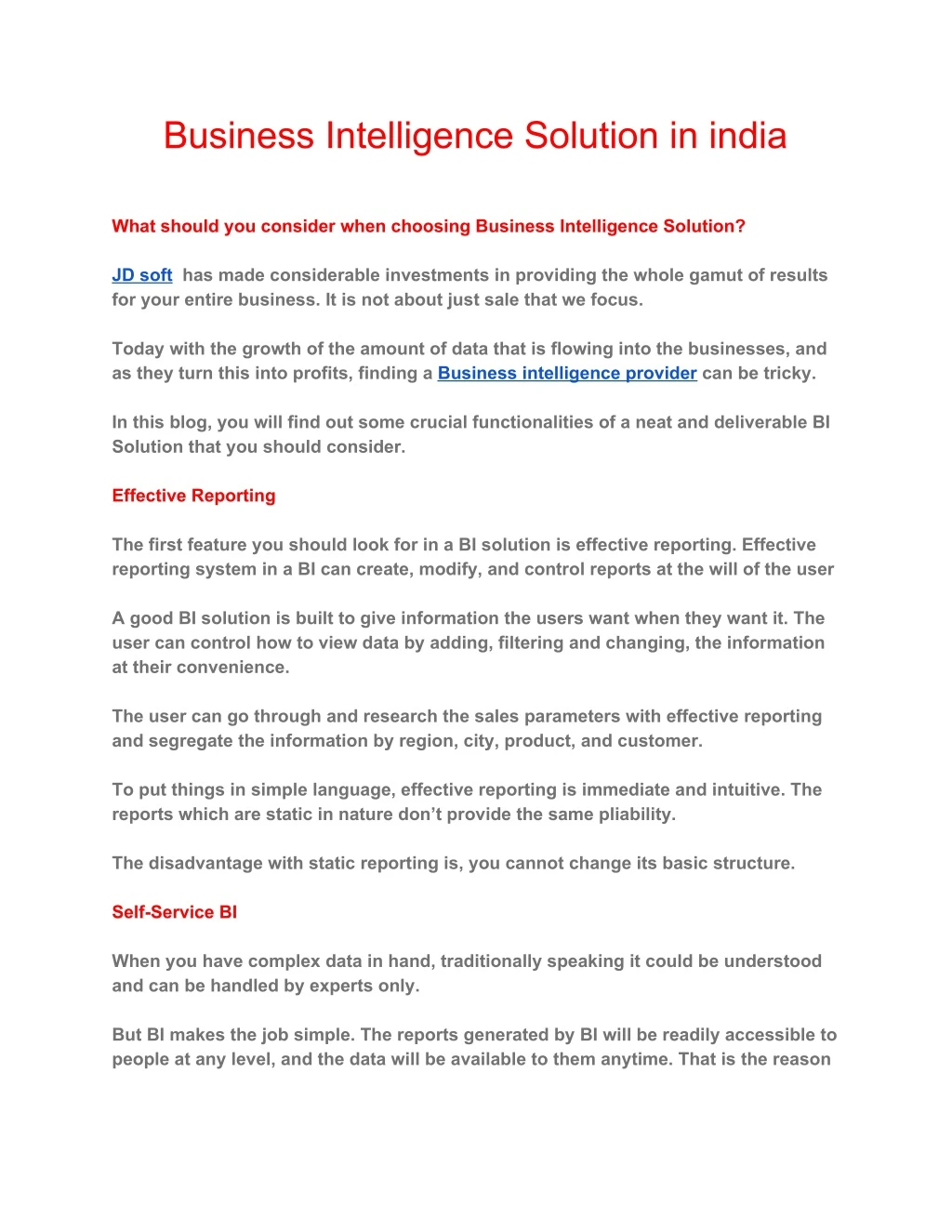 business intelligence solution in india what