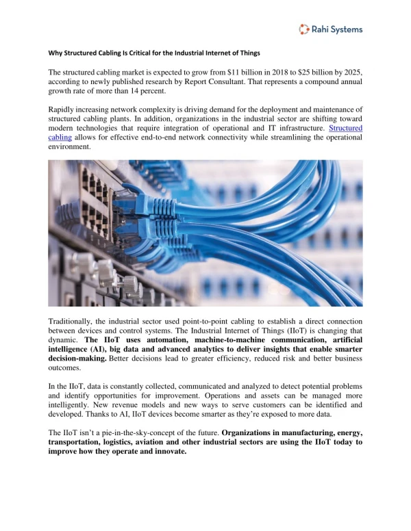 Why Structured Cabling Is Critical for Industrial Internet of Things