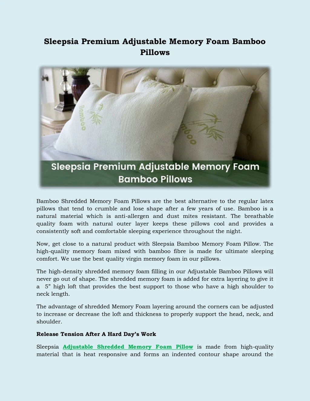 sleepsia premium adjustable memory foam bamboo