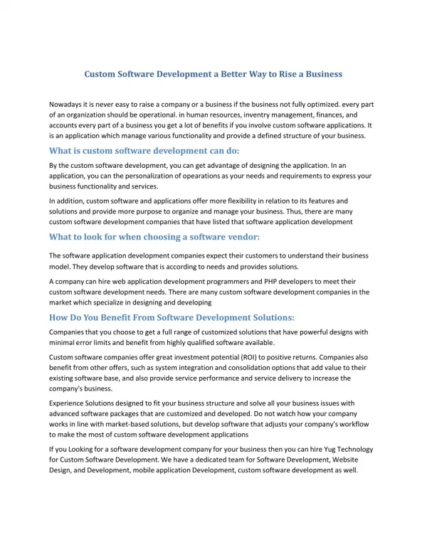 custom software development a better way to rise