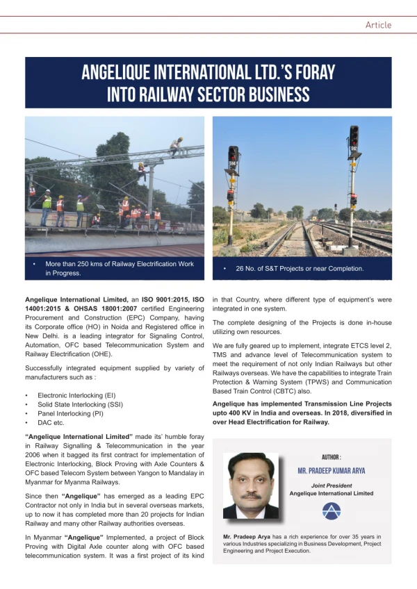 Angelique International Ltd.’s foray into Railway Sector Business