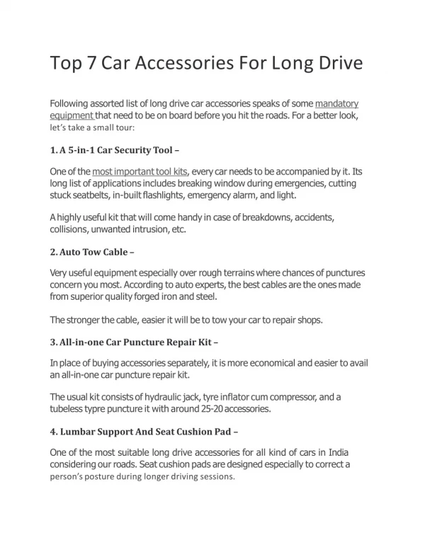 Top 7 Car Accessories For Long Drive