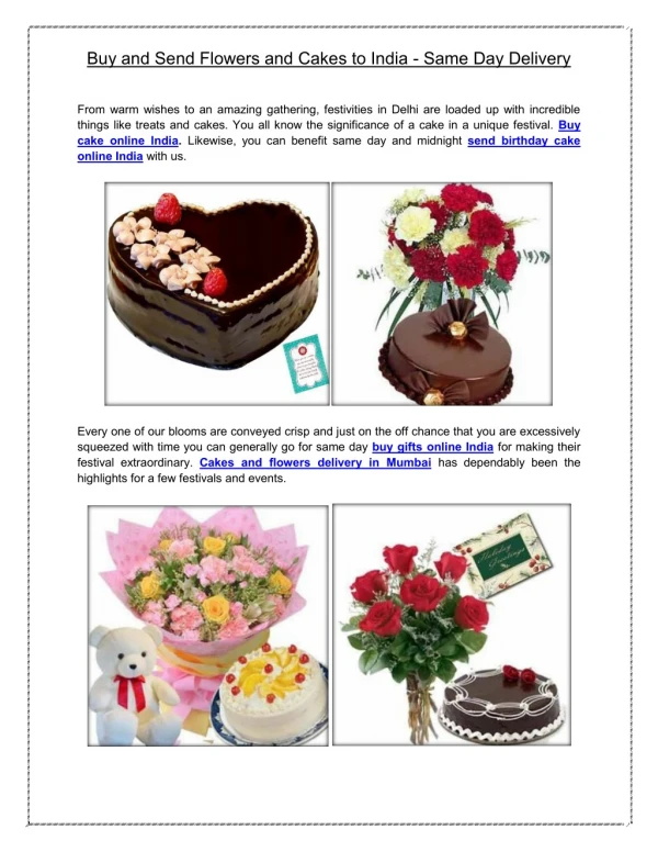 Buy and Send Flowers and Cakes to India - Same Day Delivery