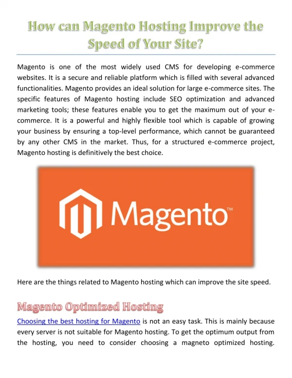 How can Magento Hosting Improve the Speed of Your Site?