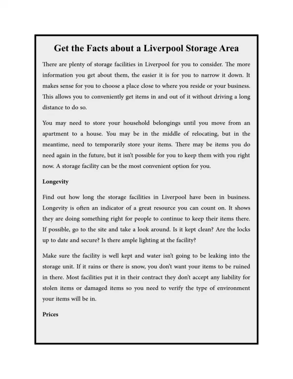 Get the Facts about a Liverpool Storage Area