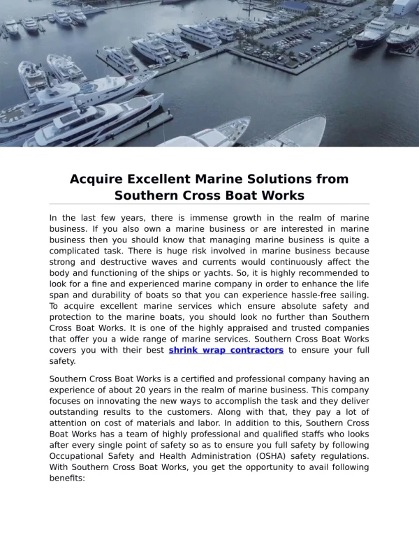 Acquire Excellent Marine Solutions from Southern Cross Boat Works