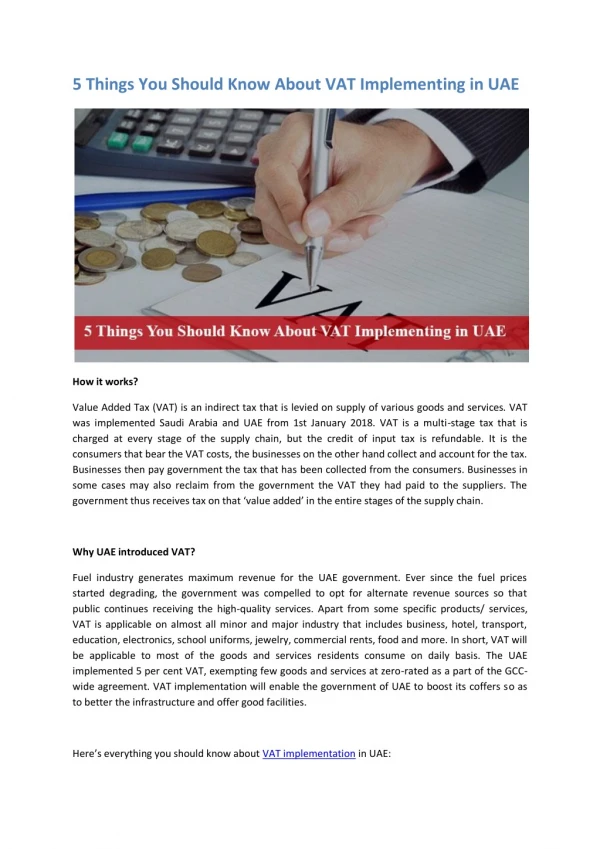 5 Things You Should Know About VAT Implementing in UAE