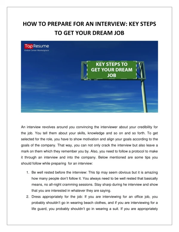 KEY STEPS TO GET YOUR DREAM JOB
