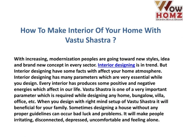 How To Make Interior Of Your Home With Vastu Shastra ?