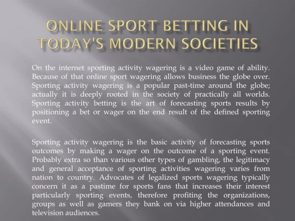 Online Sport Betting In Today's Modern Societies