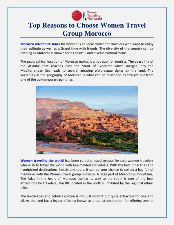 Top Reasons to Choose Women Travel Group Morocco
