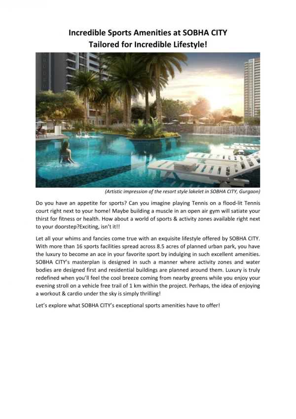 Incredible sports amenities at sobha city tailored for incredible lifestyle!