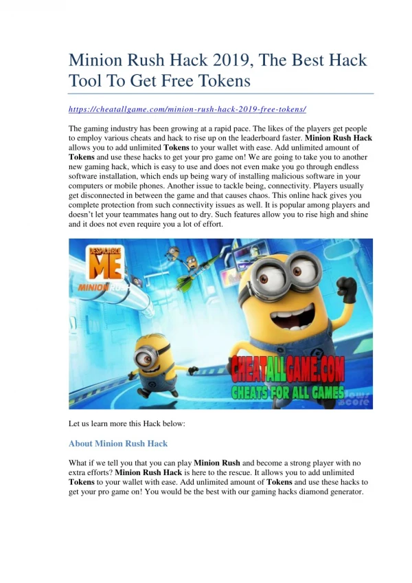 Minion Rush Hack 2019, The Best Hack Tool To Get Free Tokens