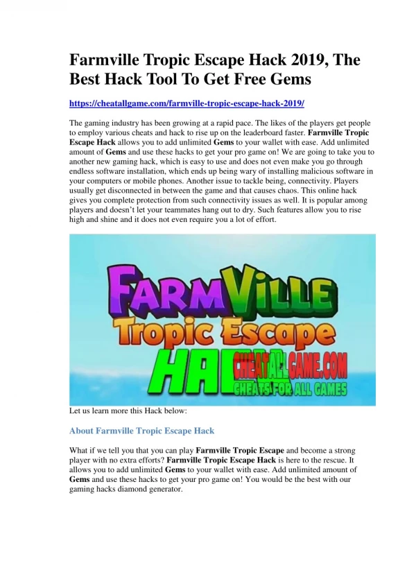 Farmville Tropic Escape Hack 2019, The Best Hack Tool To Get Free Gems