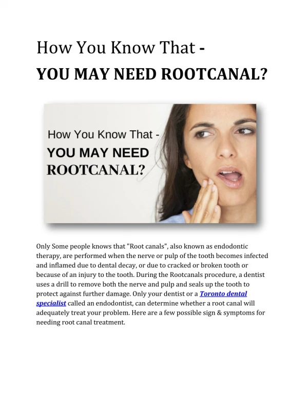 How You Know That - YOU MAY NEED ROOTCANAL?