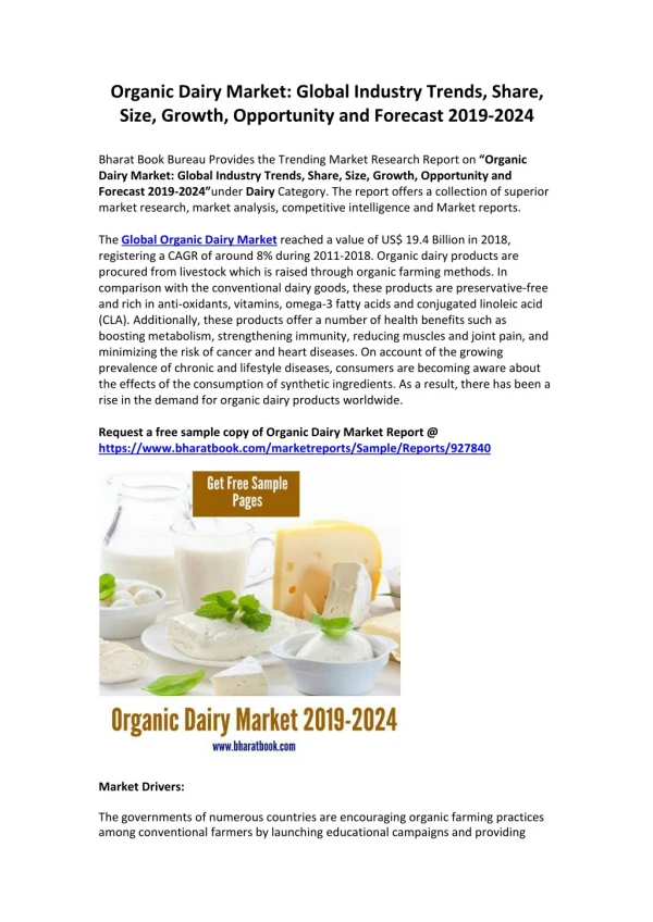 Worldwide Organic Dairy Market Forecast-2024