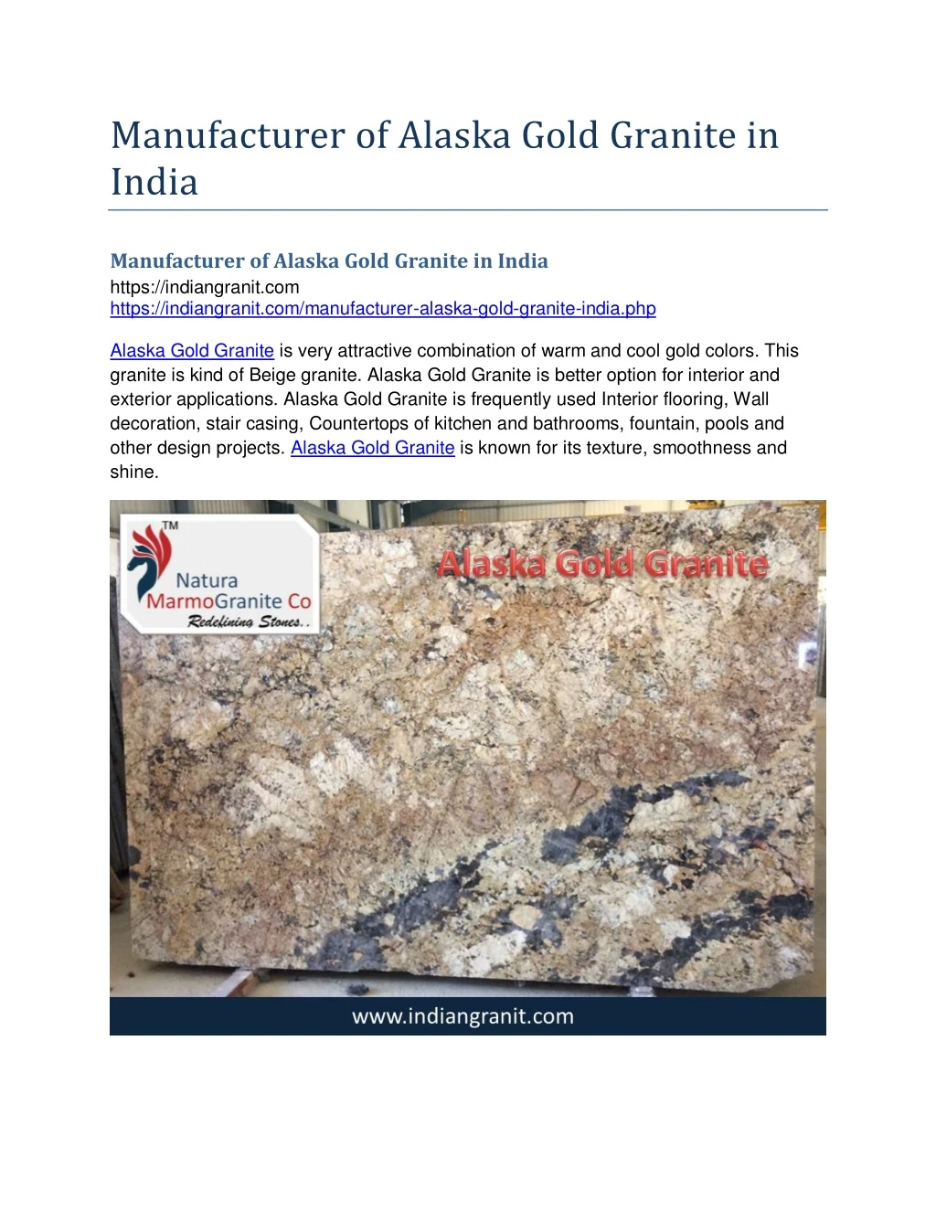 manufacturer of alaska gold granite in india