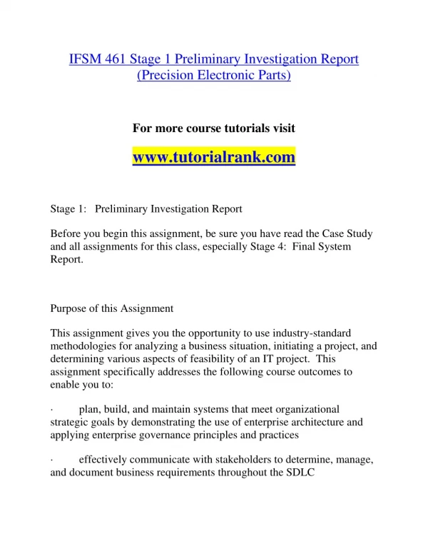 ifsm 461 stage 1 preliminary investigation report