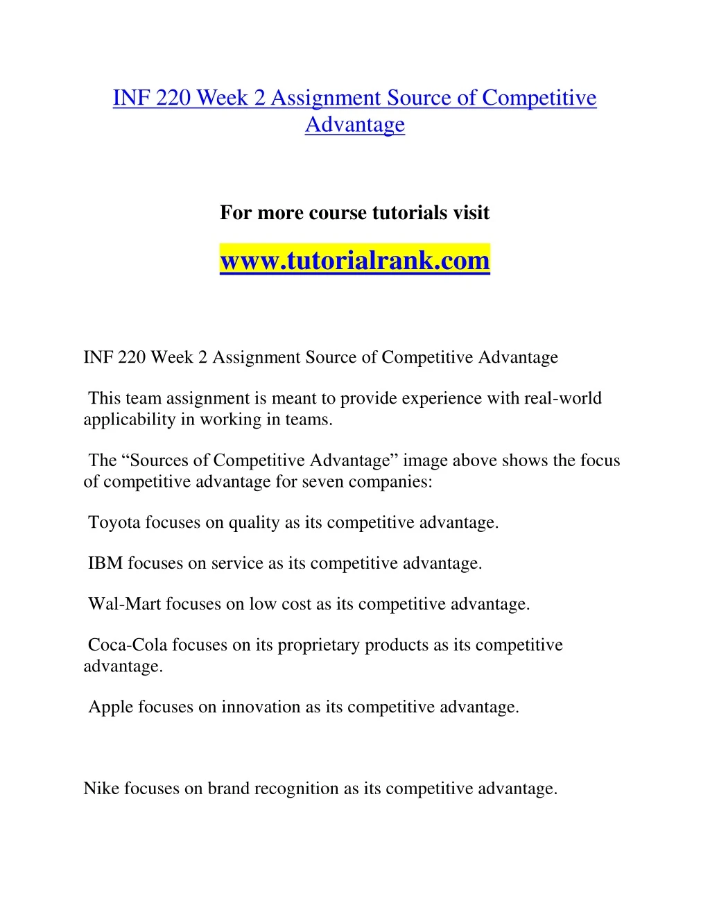 inf 220 week 2 assignment source of competitive