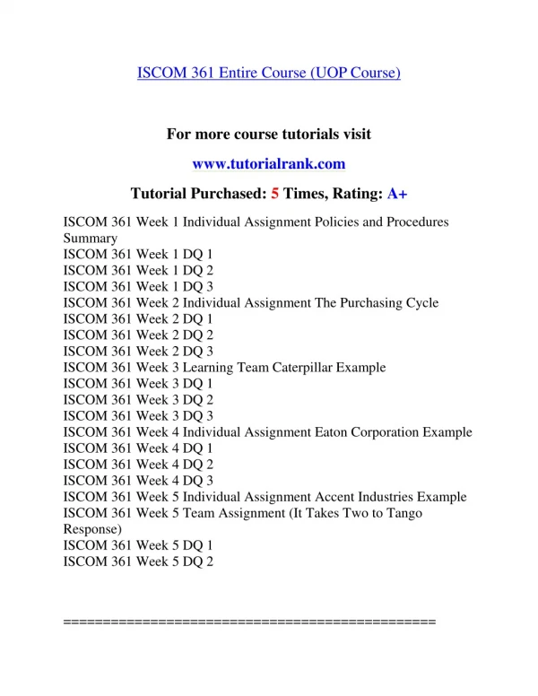 ISCOM 361 Inspiring Innovation/tutorialrank.com