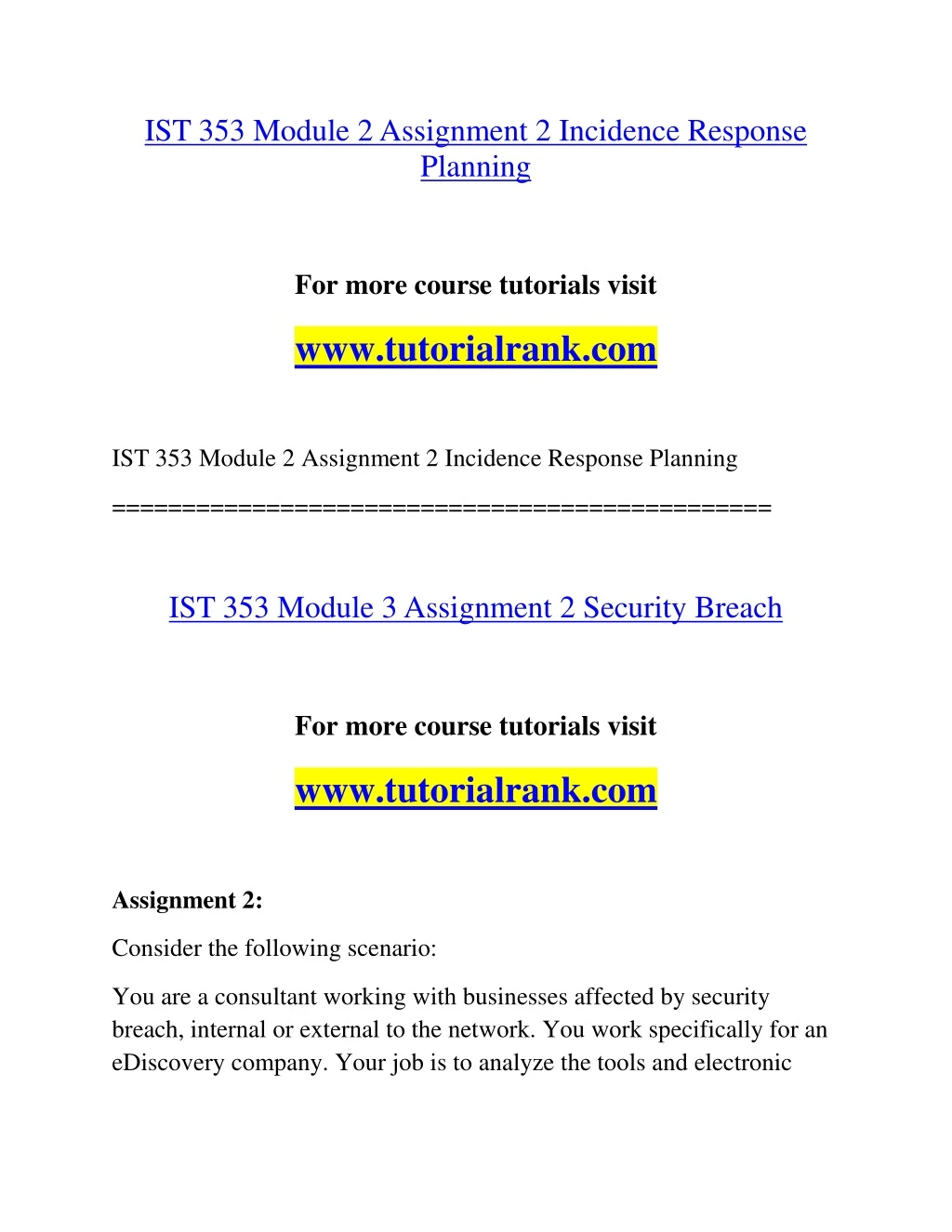 ist 353 module 2 assignment 2 incidence response