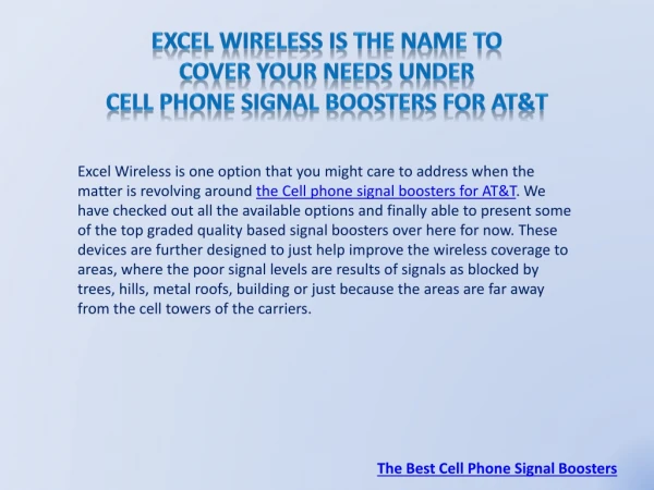 Excel Wireless Is The Name To Cover Your Needs Under Cell Phone Signal Boosters For AT&T