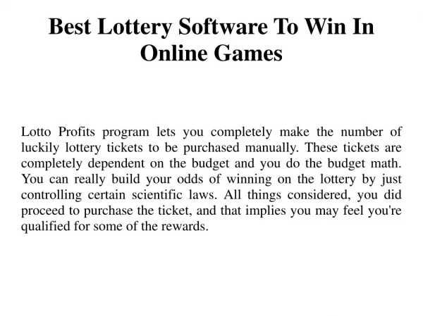 Best Lottery Software To Win In Online Games