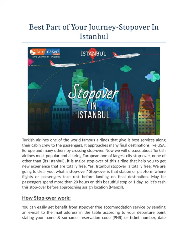 Best Part of Your Journey-Stopover In Istanbul