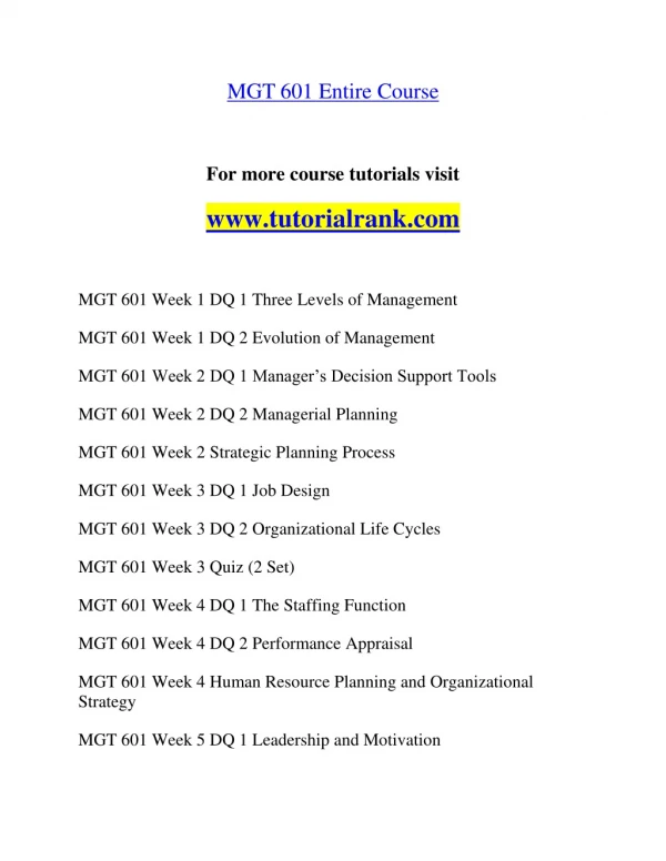 MGT 601 Inspiring Innovation/tutorialrank.com
