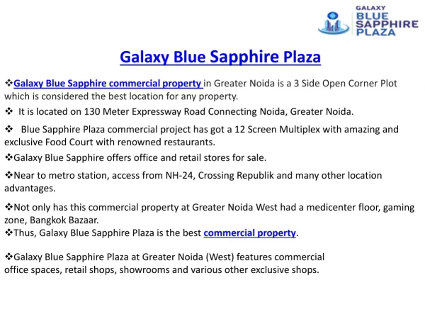 Galaxy Blue Sapphire Noida| Commercial Spaces| Retail Shop