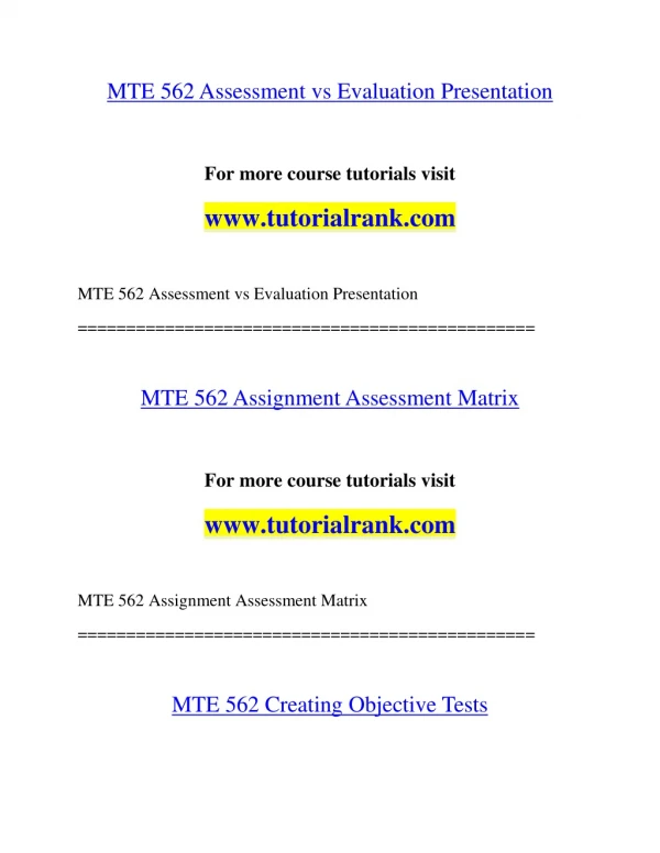 mte 562 assessment vs evaluation presentation