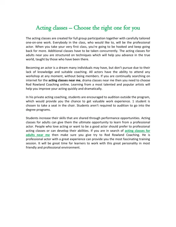Acting classes – Choose the right one for you