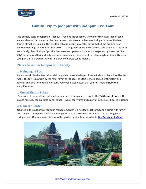Family Trip to Jodhpur with Jodhpur Taxi Tour
