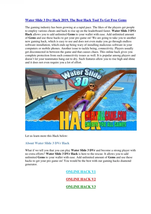 Water Slide 3 Dvr Hack 2019, The Best Hack Tool To Get Free Gems