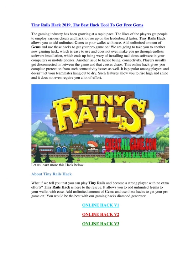 Tiny Rails Hack 2019, The Best Hack Tool To Get Free Gems