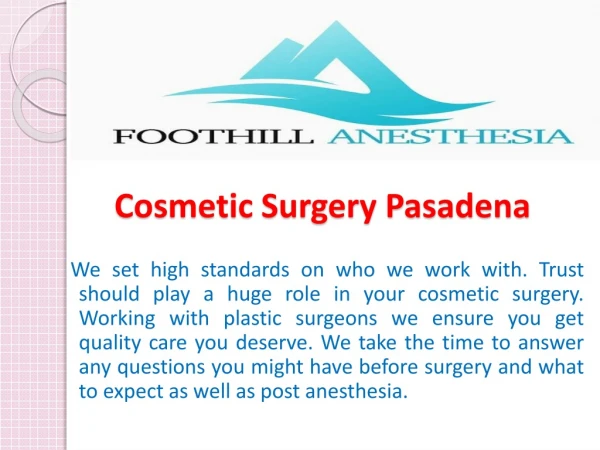 Cosmetic Surgery Pasadena - Foothill