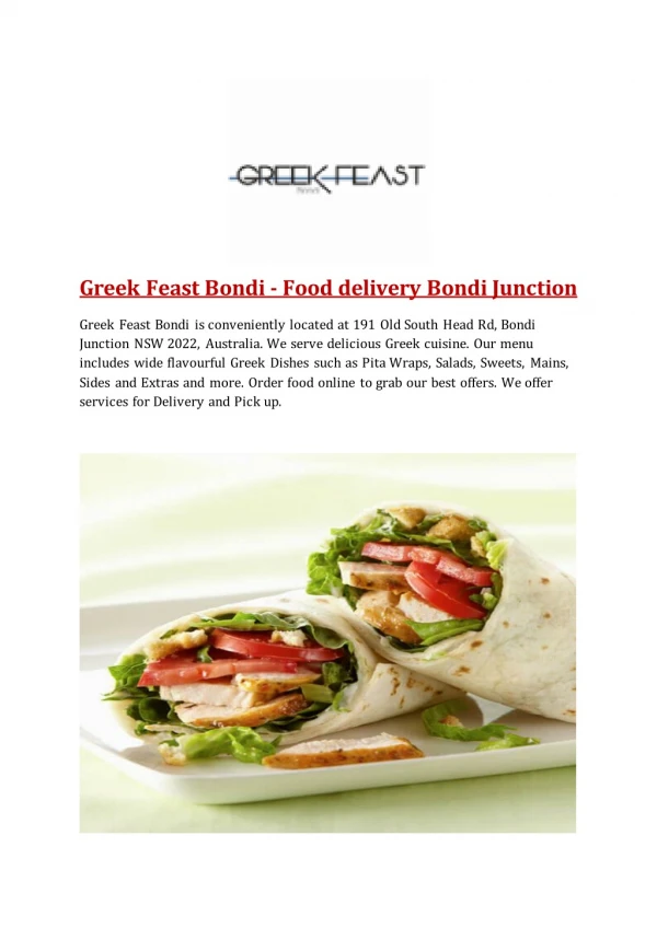 25% Off -Greek Feast Bondi-Bondi Junction - Order Food Online
