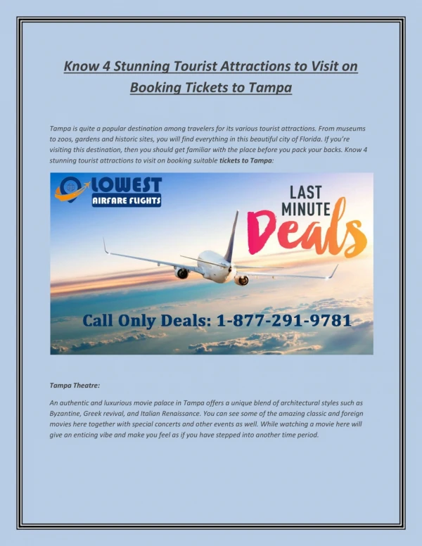 Flights To Tampa - Know 4 Stunning Tourist Attractions to Visit on Booking Tickets to Tampa